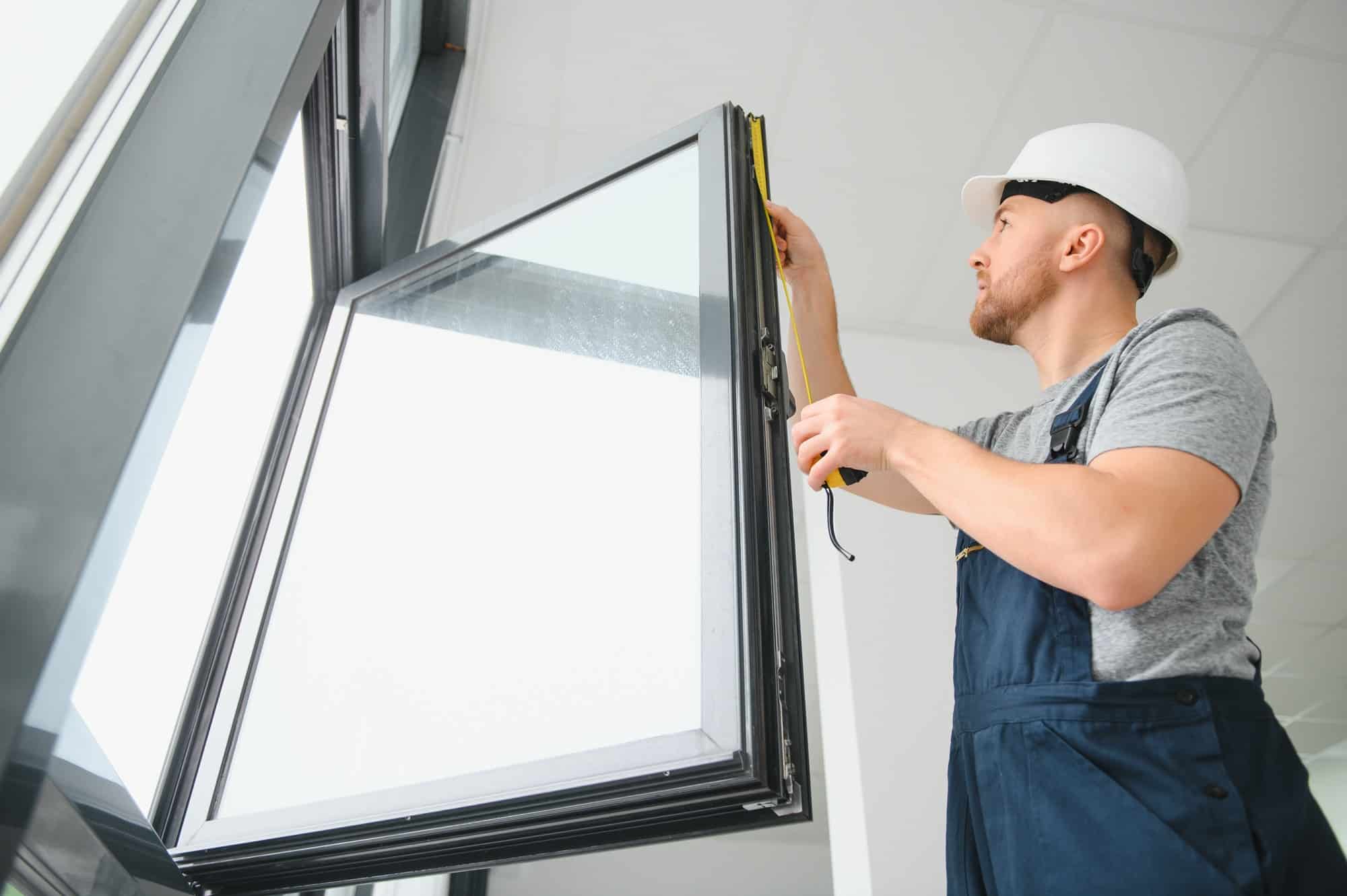 Professional master at repair and installation of windows, at work.